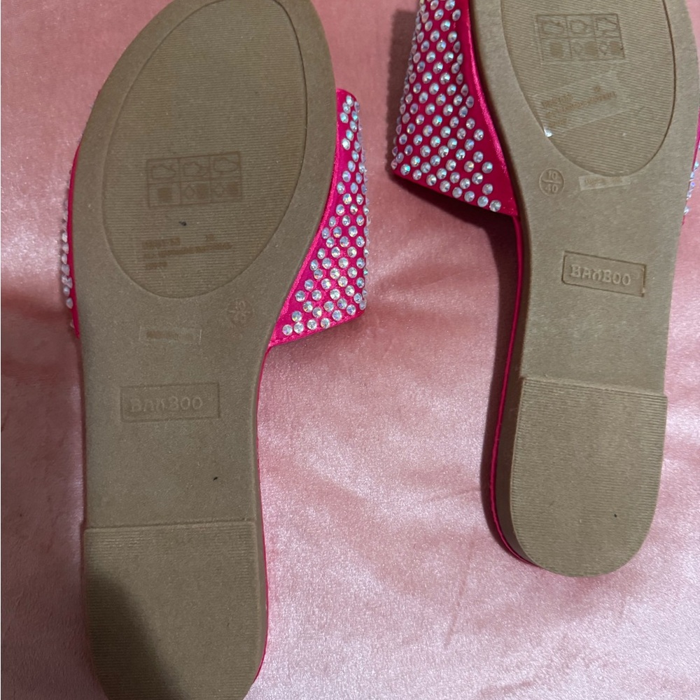 Bamboo Pink Rhinestone Slide Sandals - Picture 2 of 2